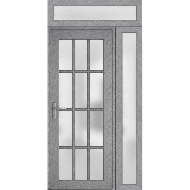 Façade extérieure pré-montée Fibre de verre porte givrée / Manux 8312 gris cendré / Fenêtre extérieure / latérale et supérieure Portes d'entrée commerciales et résidentielles Garage de garage-W36 + 12 po x H80 + 14 po -Ins droite