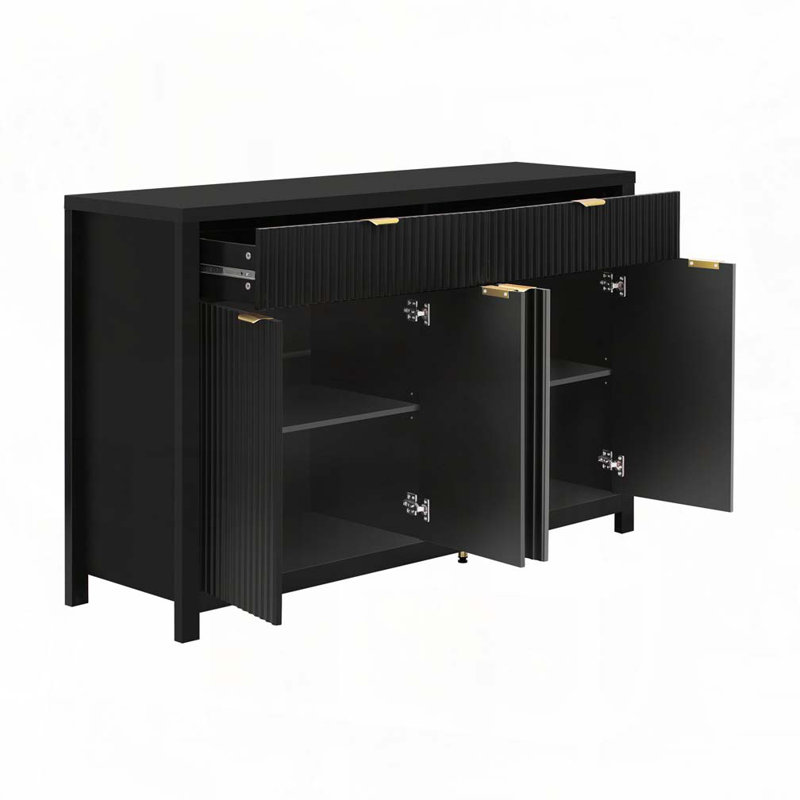 Storage 4-Door Buffet Cabinet with 3 Adjustable Shelves, 2 Drawers, Black