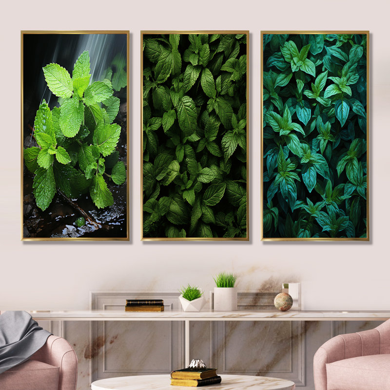 Ensemble de salon Herbs Peppermint Breeze I - Herbs Wall Art, Cadre flottant doré, H 40 po x l 60 po