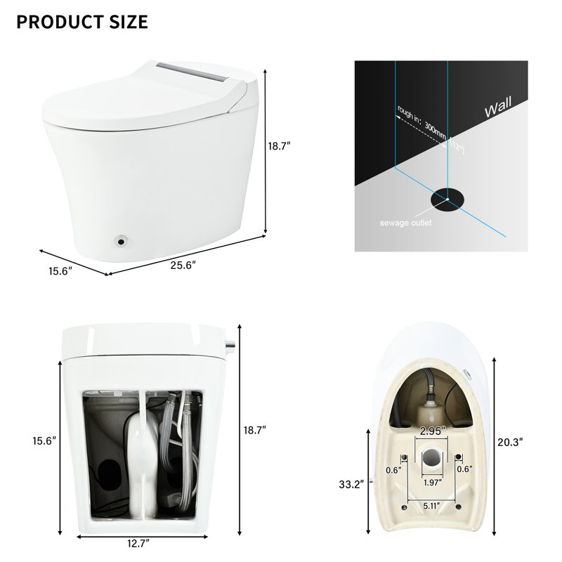 Modern Smart Toilet With Dual Flush System & Comfortable Experience Power Outage Flushing User- Interface