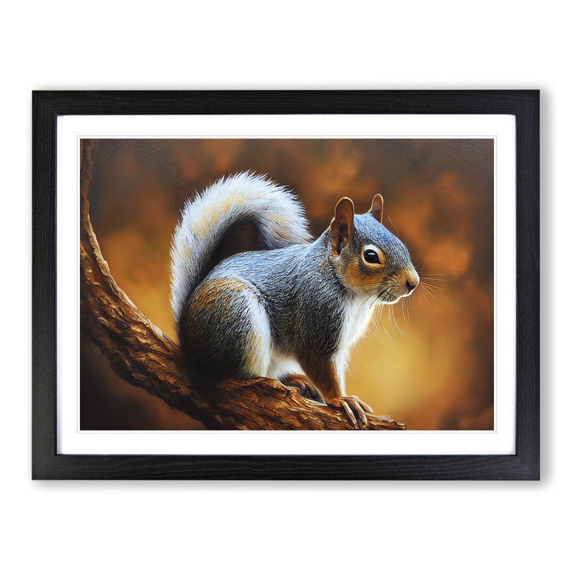 Autumn Squirrel - Single Picture Frame Print, Black Framed, 34cm H x 46cm W x 2cm D