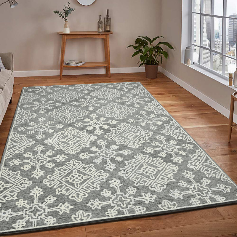 Laurent Transitional Geometric Natural Wool Area Rug, Rectangle 7'6" x 9'6"