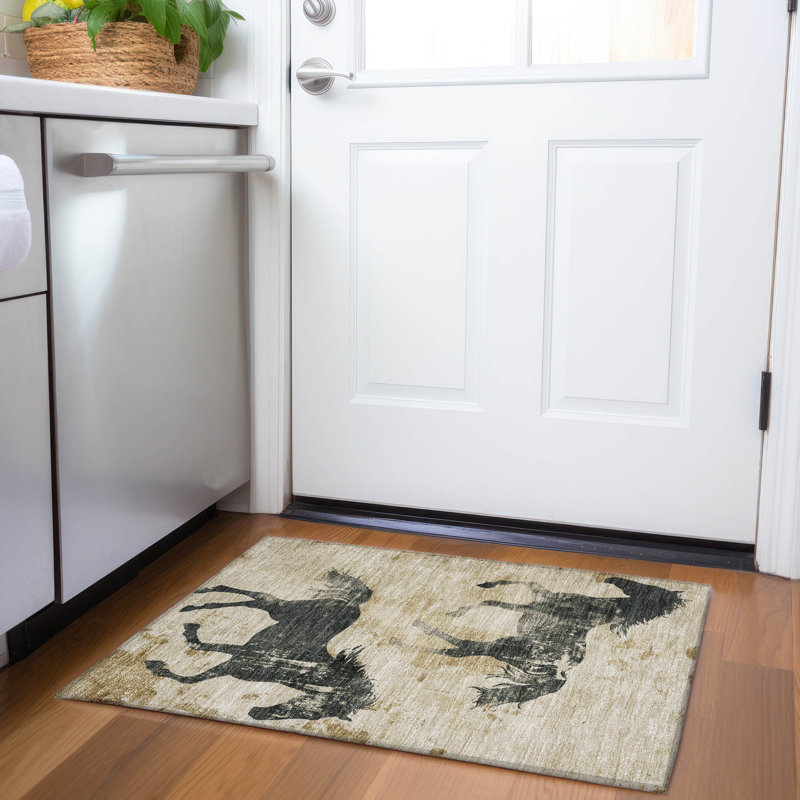 Tapis beige intérieur / extérieur lavable à la machine Cinead ACN1717, Rectangle 1 pi 8 po x 2 pi 6 po