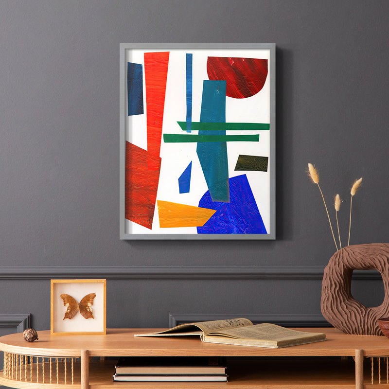 «Colorful Shapes IV», reproduction encadrée - bois massif, Gris, H 10 po x l 8 po