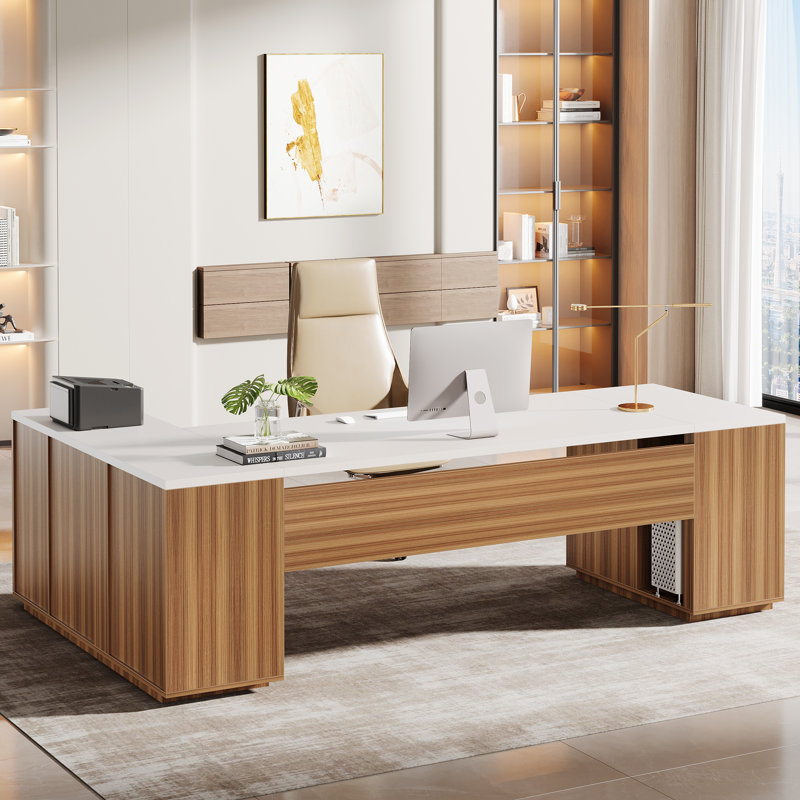 Bureau de direction en L 85,8 po, Blanc / Brun