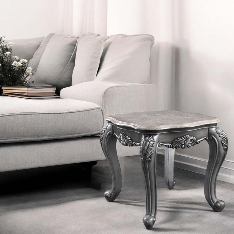 Table de bout Ariadne, plateau en marbre et finition platine