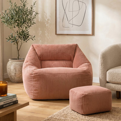 Natalia Corduroy Armchair Bean Bag and Square Footstool