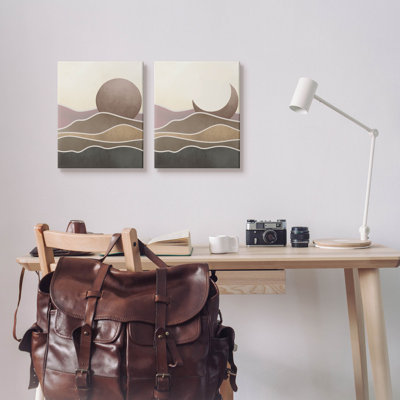 «Neutral Toned Landscape Sun Moon», ensemble de 2 plaques murales par Daphne Polselli