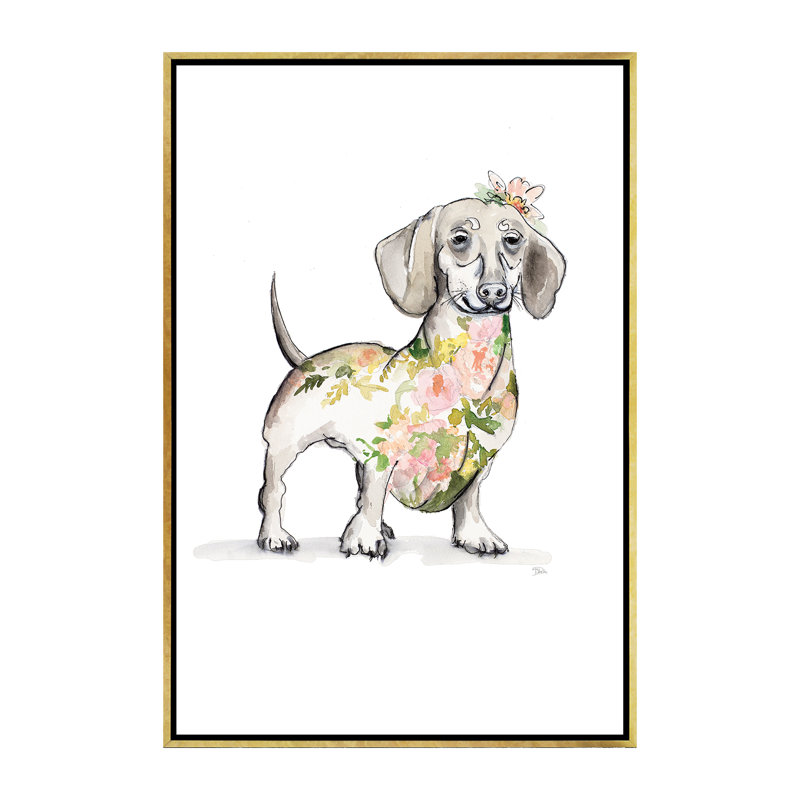 «Happy Doggie» par Patricia Pinto - reproduction d'art, Toile encadrée d'or, Pas de tapis, H 60 po x l 40po x P 1,5 po