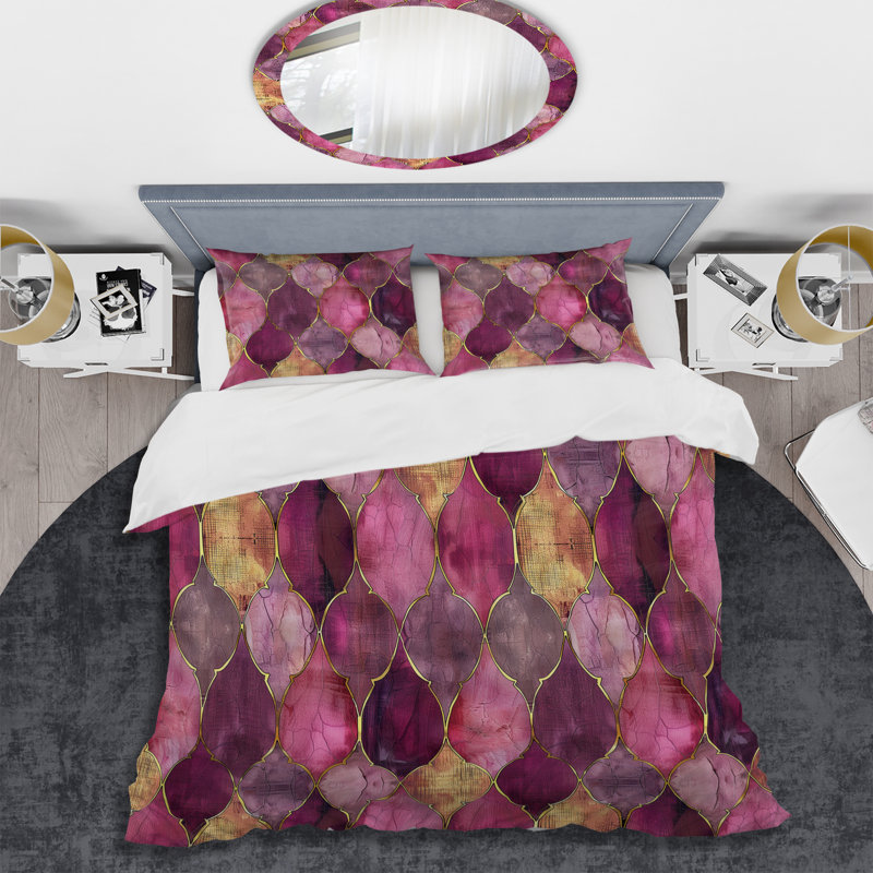 Ensemble de housse de couette Magenta Diamond Glam II - Transitional, Housse de couette pour grand lit et 2 taies décor