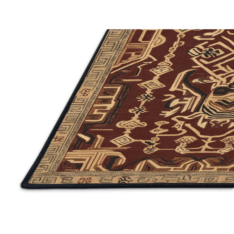Tapis art déco brun lavable à la machine, Rond 7 pi