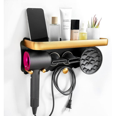 Support de sèche-cheveux fixé au mur avec tablette de rangement, support pour outils de salle de bain pour accessoires de sèche-cheveux Dyson
