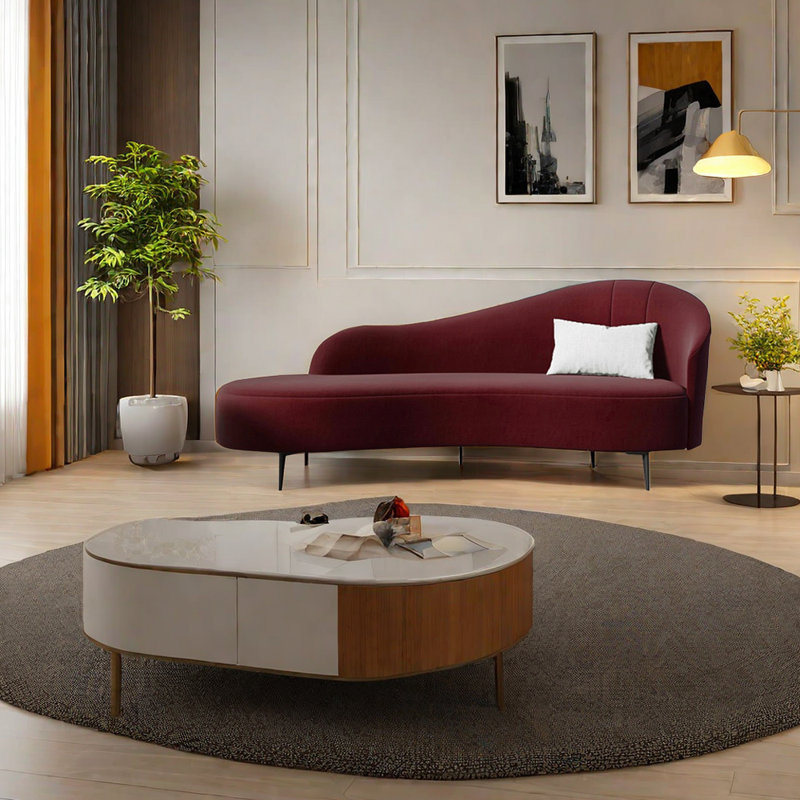 Chaise simple rembourrée en tissu éponge inclinable de style simple, Accoudoir à droite (vu de face), Rouge brique