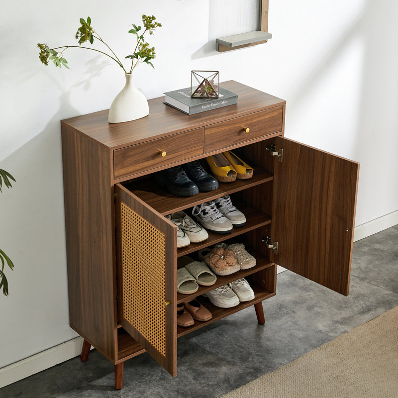 Multi-functional Modern Minimalist MDF Shoe Cabinet - Seamlessly Fits into Nordic, and Industrial Style Interiors, Walnut