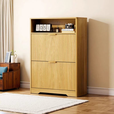 Meuble à chaussures de 40 po de hauteur avec 2 tiroirs rabattables, rangement pour chaussures caché pour vestibule, couloir, vestibule - naturel, L 31,6 po x l 9,6 po x H 40 po