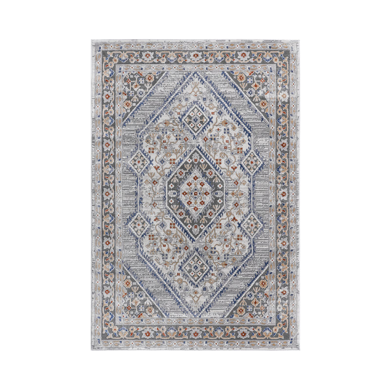 Collection Blue/Cream/Bordered Non-Shedding Living Room Bedroom Dining Home Office Stylish And Stain Resistant Area Rug