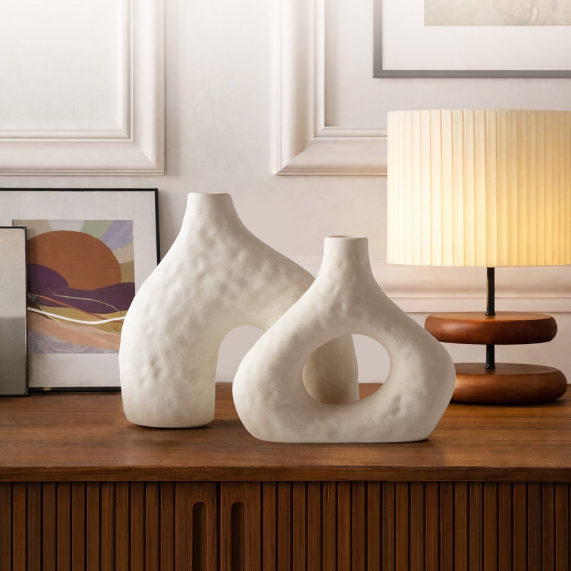 Ensemble de 2 vases asymétriques en céramique martelés 7,6 "et 6,1"