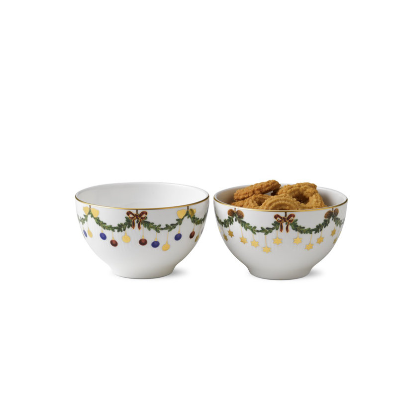 Royal Copenhagen Star Fluted Christmas Chocolate Bone China 2 Piece Candy Bowl Set