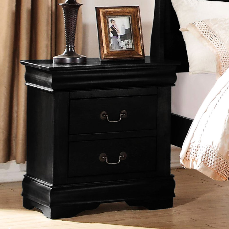 Table de chevet contemporaine 2 pièces en bois massif noir pour un intérieur pratique avec 2 tiroirs