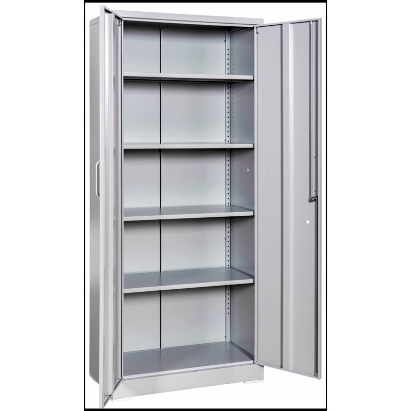 Armoire de rangement métallique robuste avec portes verrouillables et 4 tablettes réglables, idéale pour le garage, la buanderie, le bureau ou l'entrepôt.