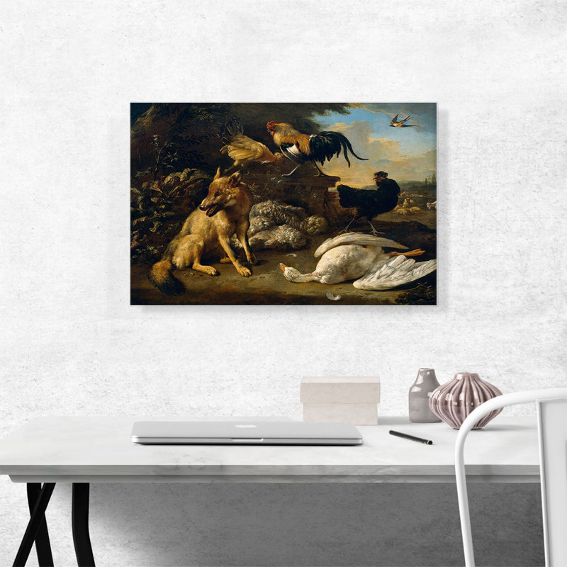 «Still Life with Animals 1690» par Melchior d-Hondecoeter - reproduction d'art sur toile tendue, H 18 po x l 26 po x P 1,5 po