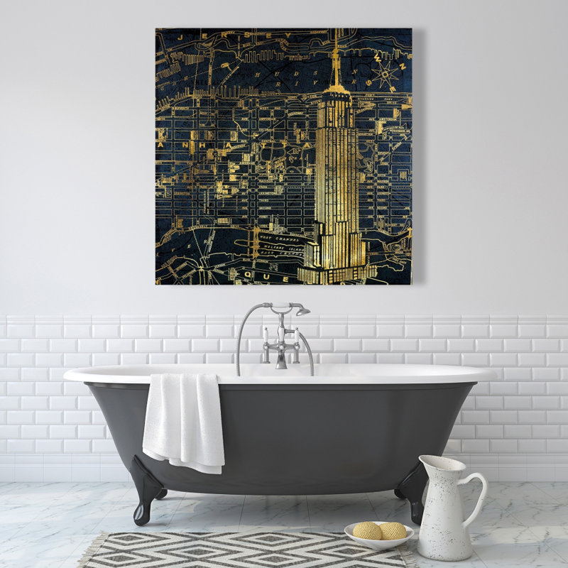 «Gold City Blue Print», art mural sur toile pour la maison, H 36 po x l 36 po