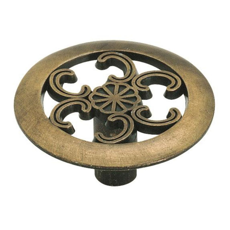 Antique Brass Round Cabinet Knob with Intricate Design