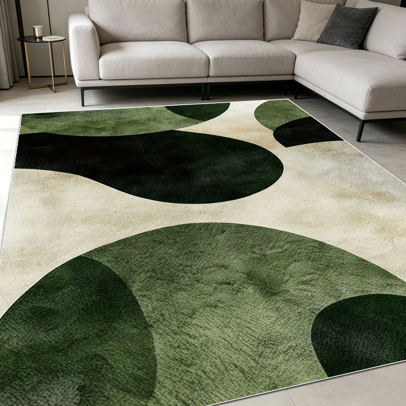 1PC Minimalist Abstract Watercolor Geometric Teardrop Sage Green & Black Neutral area rugs for Living Room, Soft and Comfortable, Suitable for all seasons, easy-to-maintain, machine washable Indoor floor mat,