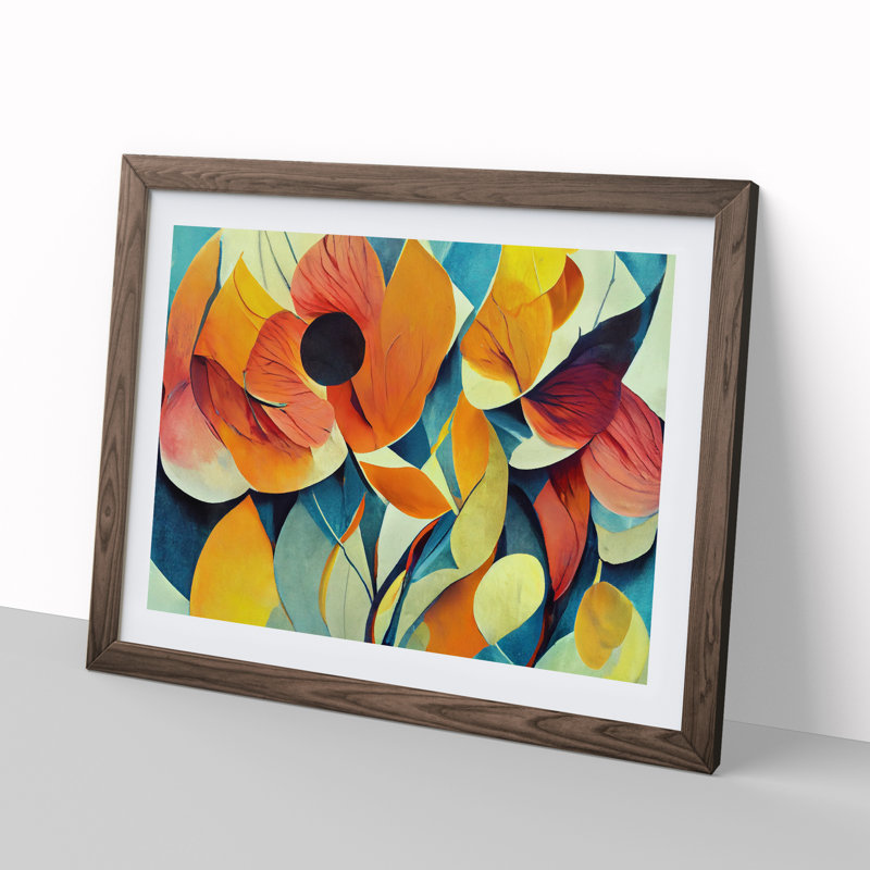 Flowers Abstract Vol.3 1 Piece Single Picture Frame Painting, 34cm H x 46cm W x 2cm D, Walnut