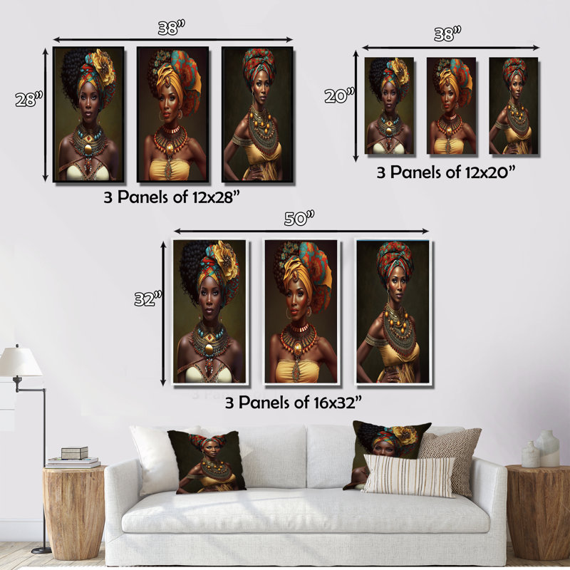 Contemporary Contemporary Beauty - Art africain-américain, ensemble de 3 pièces, Cadre flottant noir, H 32 po x l 48 po