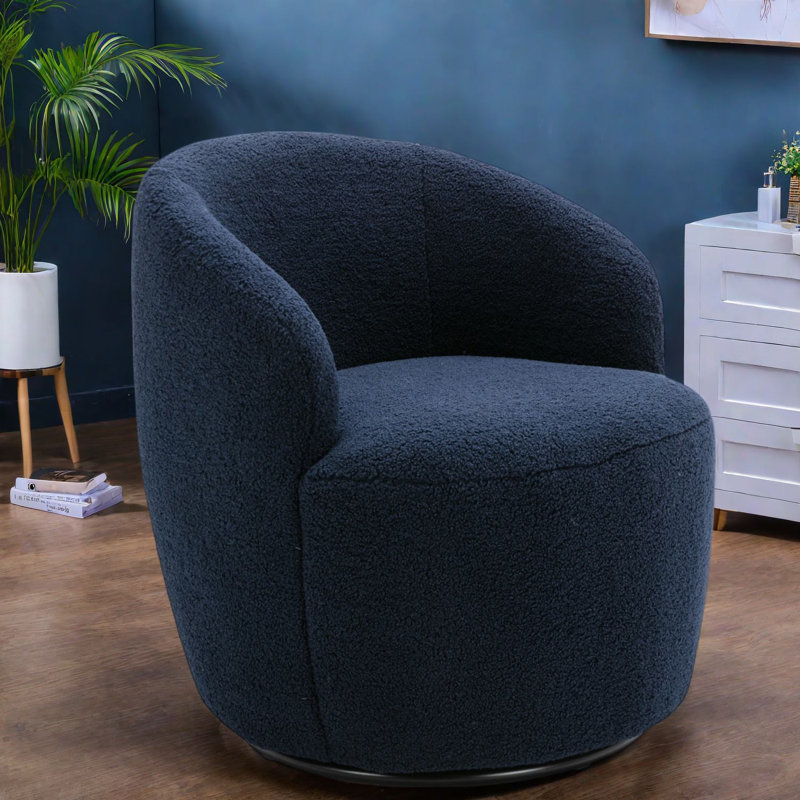 Fauteuil d'appoint pivotant moderne, rembourré bleu foncé, idéal pour le salon