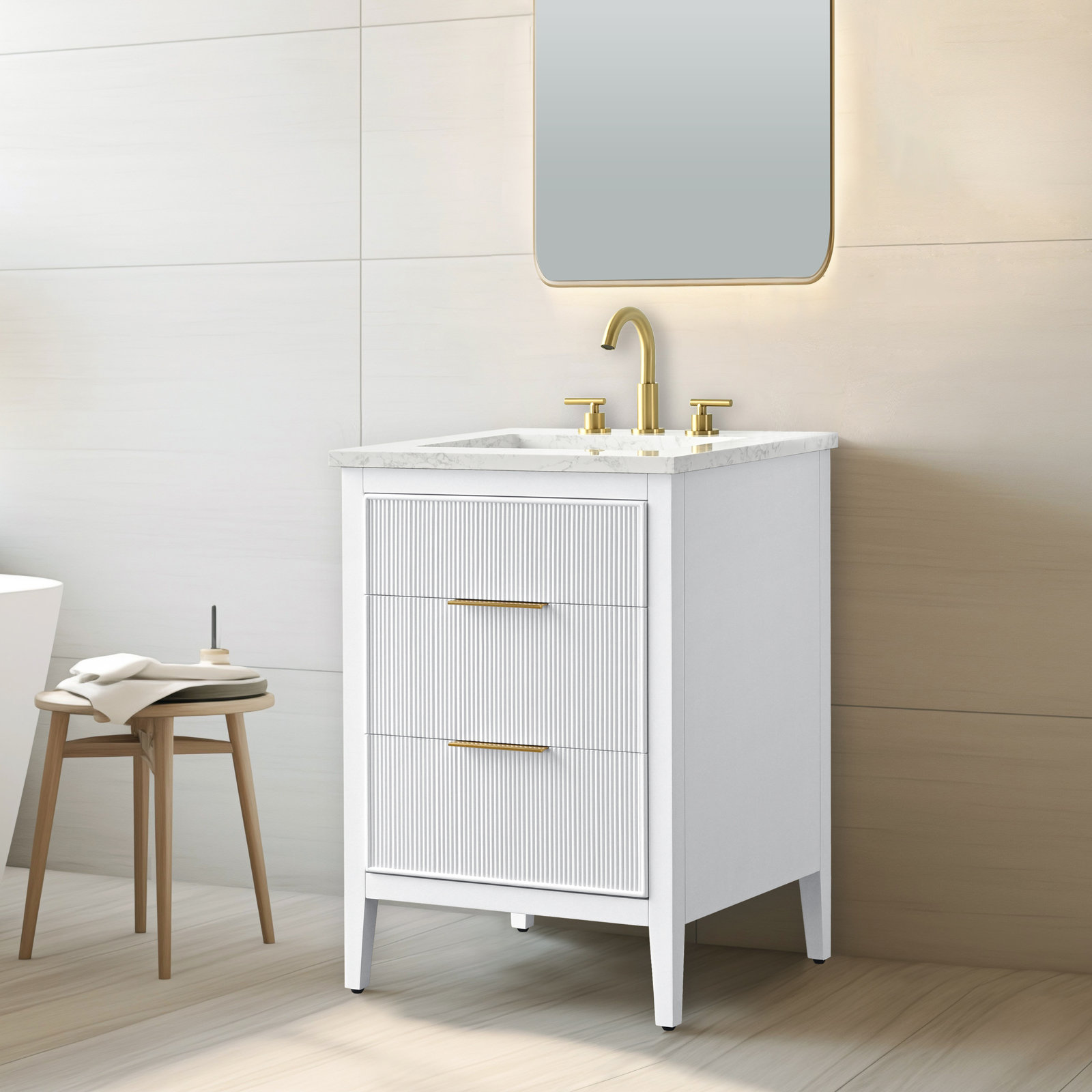 Bilroy 24" Oak Single Bathroom Vanity, White