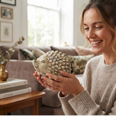 Stone Effect Hedgehog Statue - Hand-Finished Cement Animal Garden Ornament for Indoor & Outdoor Home & Garden Décor