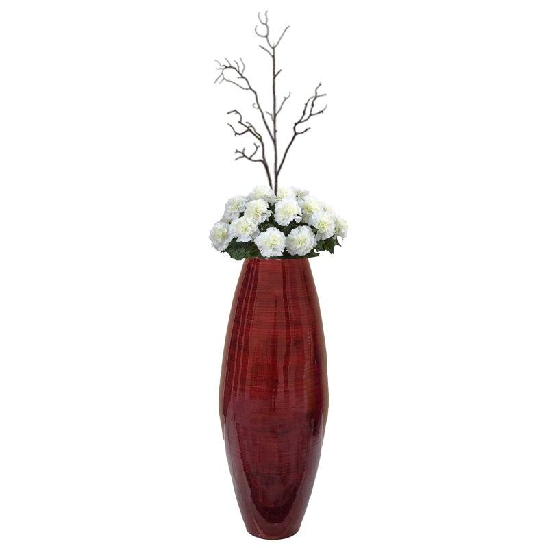 Grand vase de plancher en bambou fabriqué à la main Teebar, Rouge foncé, H 16,5 po x l 6 po x P 6 po