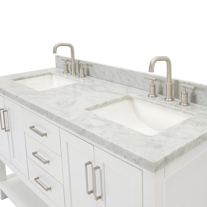 Magnolia Bath Vanity Oval Basin, White, Carrara White Marble, Rectangle 