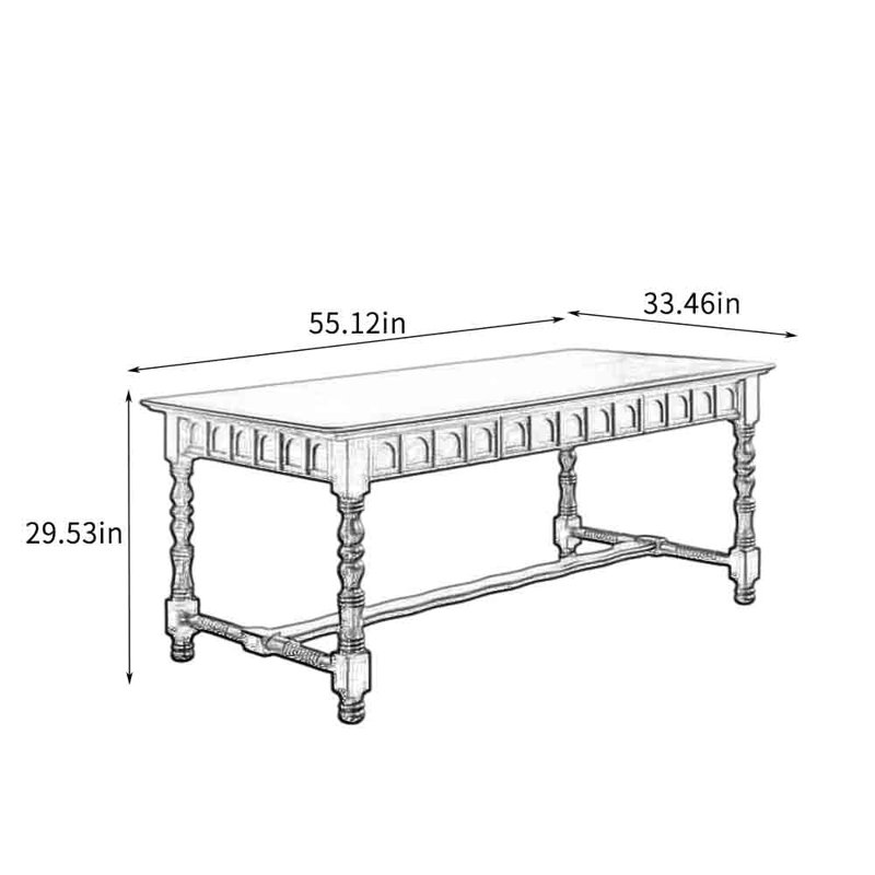 Table de salle à manger en chêne massif rétro français, H 29,53 po x L 33,46 po x l 62,99 po