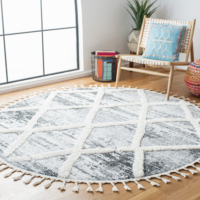 Demelza Moroccan Tassel Shag Performance Geometric Rug, Round 6'7"