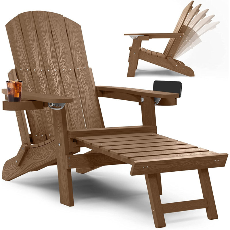 Ayron Foldable Outdoor Adirondack Chair With Ottoman, Teak