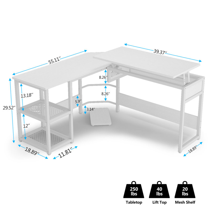 Hakime L-Shaped Metal Base Computer Desk