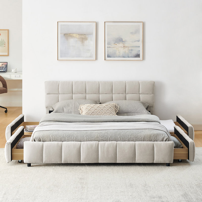 Grand lit tapissier, Grand lit, Beige