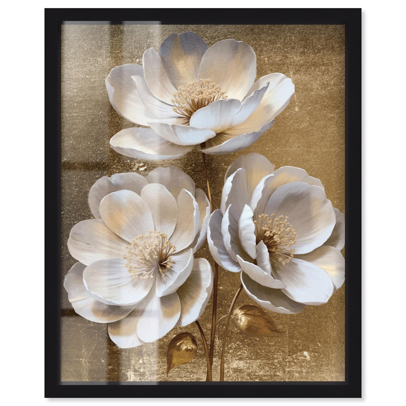 «In Bloom», impression florale dorée par Art Remedy, Noir, H 21 po x l 17 po