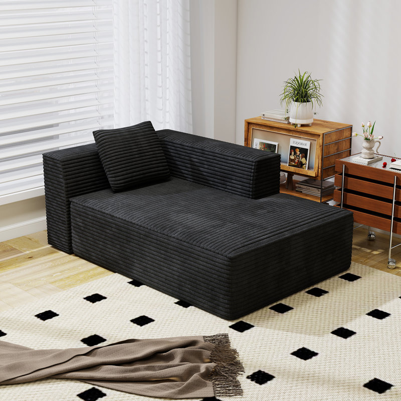 Canapé modulaire sans cadre 90 po avec méridienne droite et méridienne Cloud, Velours côtelé noir
