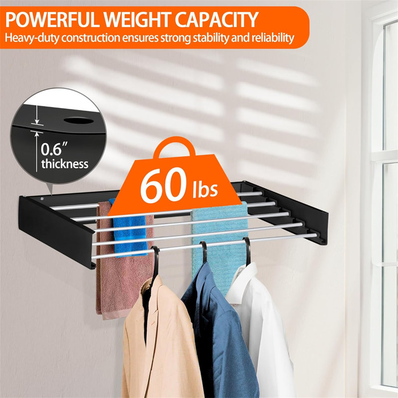 Collapsible Wall Mounted Drying Rack - 40" Wide, 60 Lb Capacity