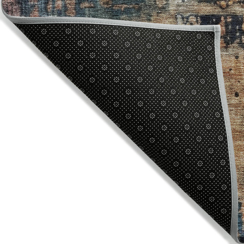 Tapis d'extérieur lavable abstrait bleu sarcelle noir et cuivre 8 pi x 10 pi