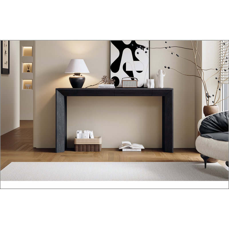Console 60 po avec 2 tiroirs dissimulés, table d'entrée de style cascade avec pieds épaissis et grain de bois rustique pour le salon, le vestibule et le couloir