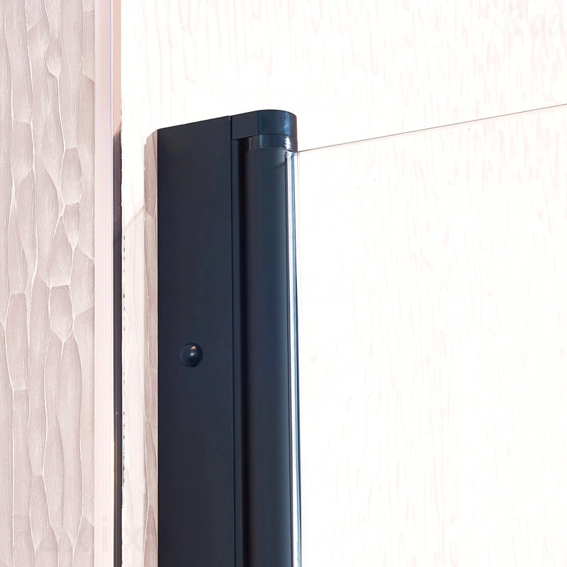Porte de douche simple à battant - Alliage d'aluminium noir mat, verre trempé transparent de 1/4 po (6 mm) d'épaisseur