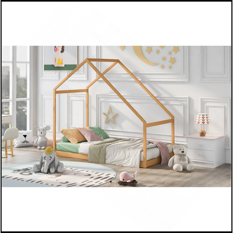 Lit maison en bois, Naturel, Lit simple