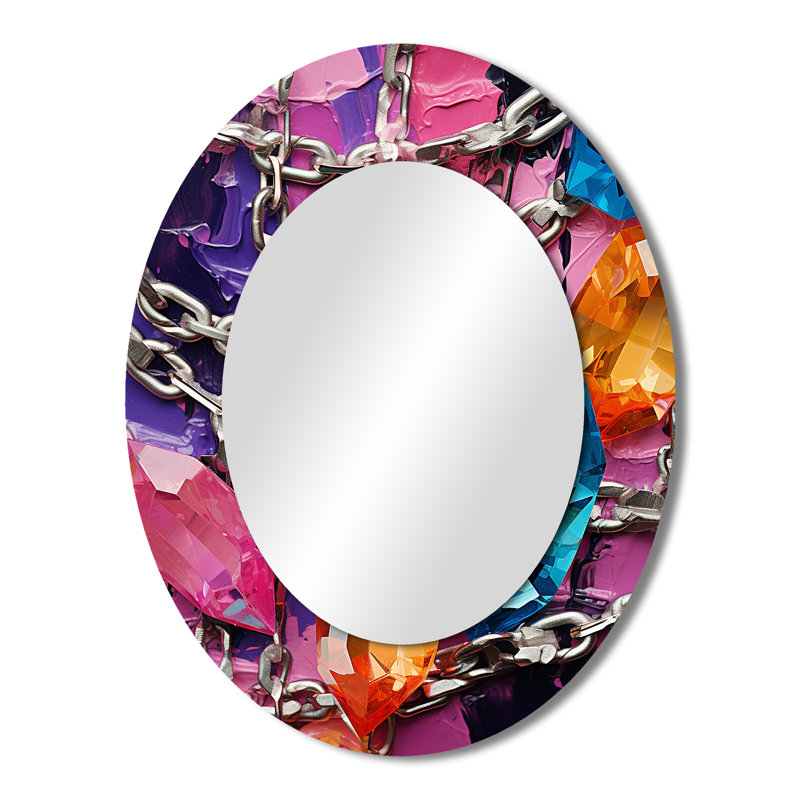 Pink and Purple abstract chained fusion - Pink Modern Oval Wall Mirror, 43" H x 33" W
