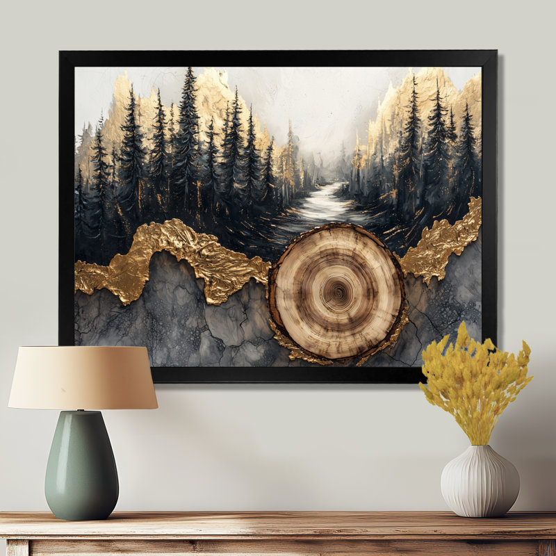 La forêt, veine de cristal de l'hiver I - art mural forêt pour le salon, H 34 po x l 44 po, Picture Framed, Noir