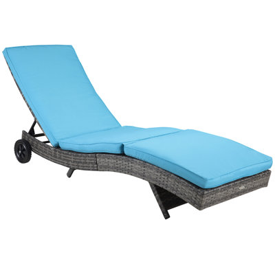 Outdoor PE Rattan Patio Cushioned Chaise Lounge Chair W/ 5-Level Adjustable Backrest & 2 Wheels For Easy Movement by Wade Logan
